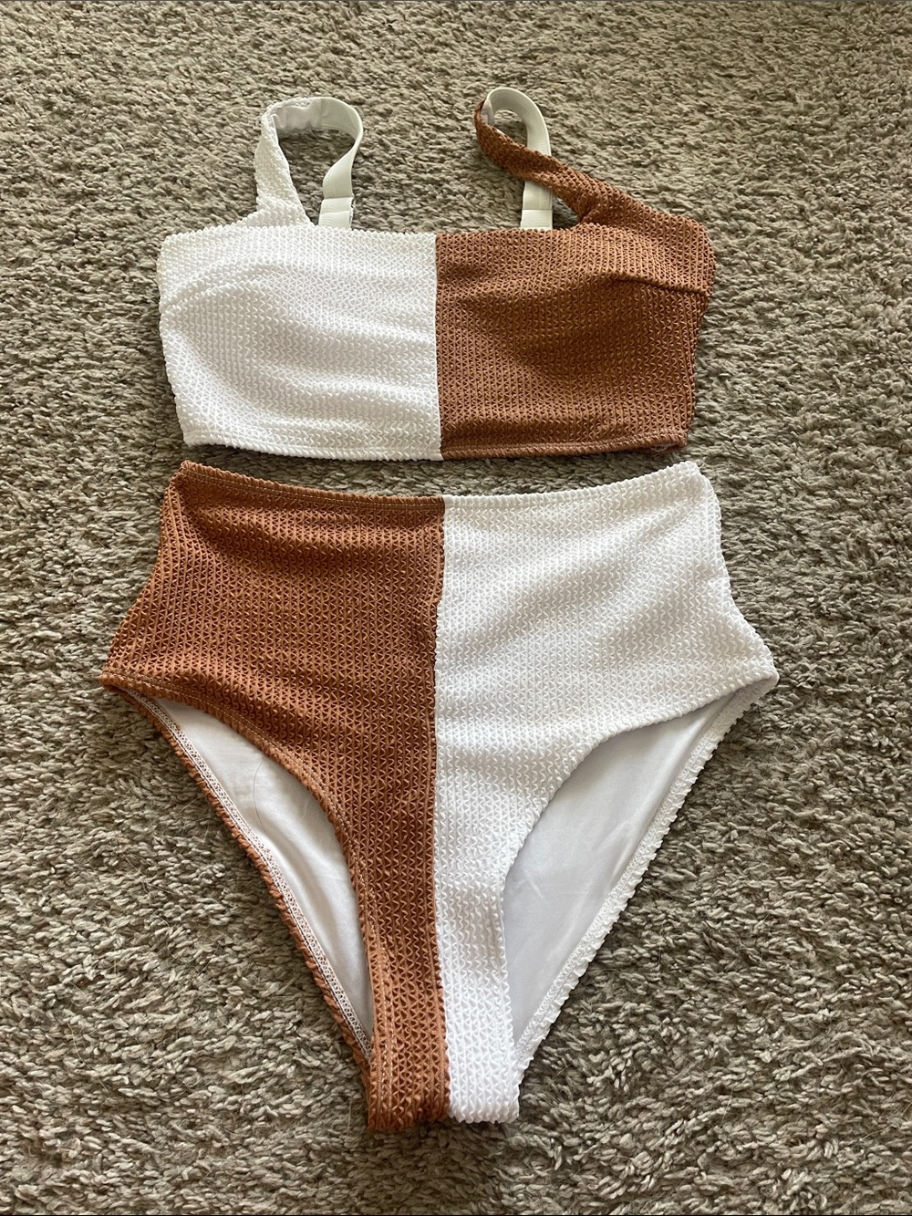 Brown & White Colorblock Swimsuit